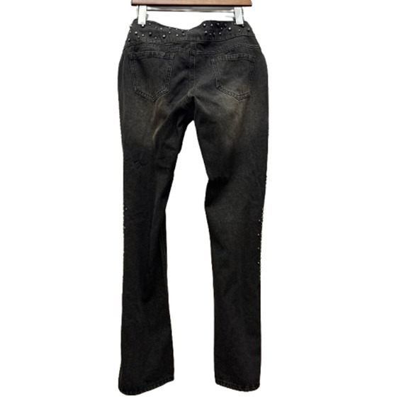 JADED LONDON Studded Low Rise Jeans W30 Black Distressed Punk Y2K Style Belt - Picture 4 of 15